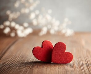 Fototapeta premium Two Red Hearts on Wooden Background