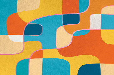 Abstract geometric art illustration, Abstract geometric art with freeform shapes painted in multicolor painting and soft texture.