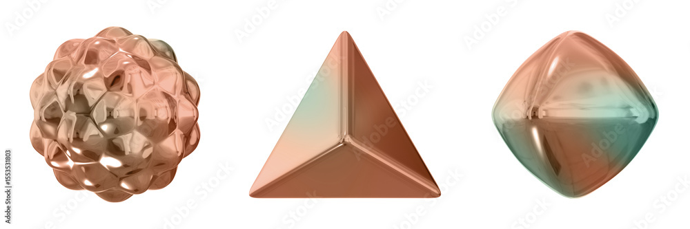 Fototapete 3d abstract shape objects, 3d rendering metallic gradient shape design element, futuristic, shiny de
