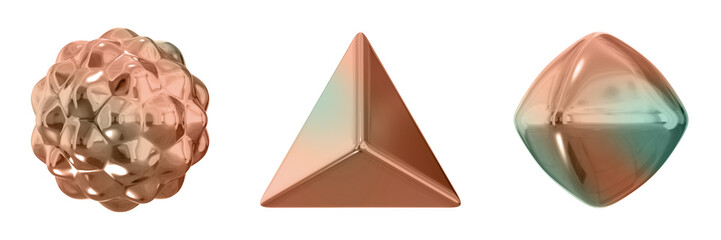 3D Abstract Shape Objects, 3d rendering metallic gradient shape design element, futuristic, shiny design

