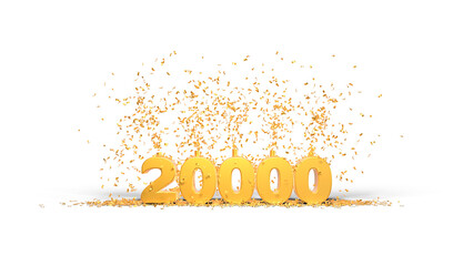 20000, 20K or two thousand celebration number - 3D rendering on transparent background
