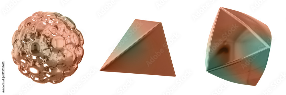Fototapete 3d abstract shape objects, 3d rendering metallic gradient shape design element, futuristic, shiny de