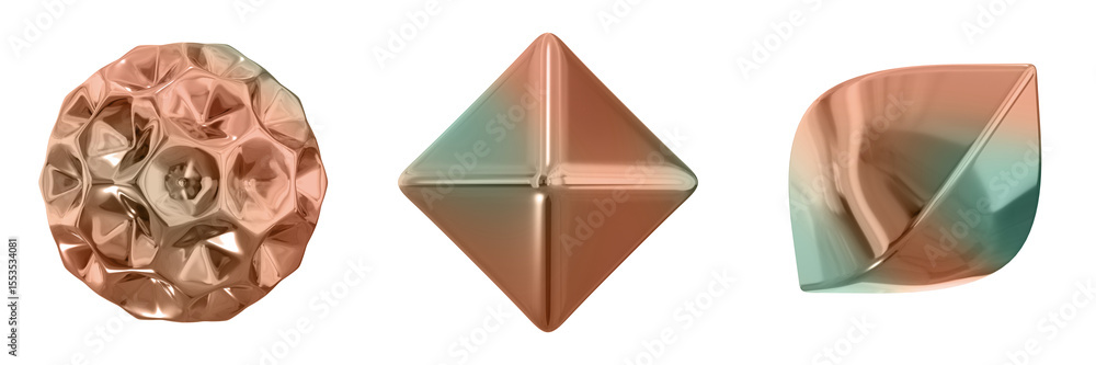 Fototapete 3d abstract shape objects, 3d rendering metallic gradient shape design element, futuristic, shiny de