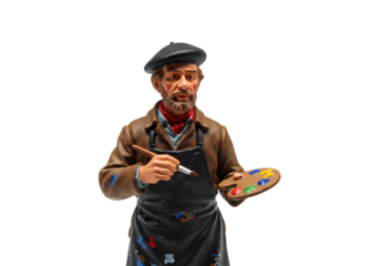 A Figurine of a Weathered Painter A Detailed CloseUp isolated on transparent background