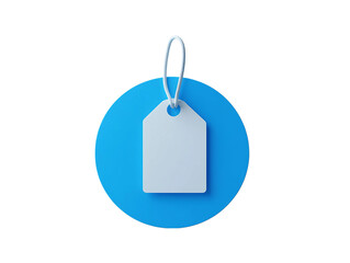 3D Of Blank White Tag on Blue Circle on Transparent Background