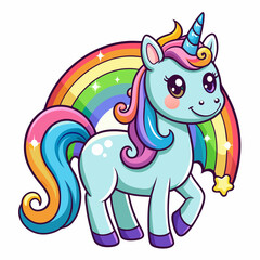 Naklejka premium Adorable Unicorn Drawing with Fantasy Elements and Rainbow Magic