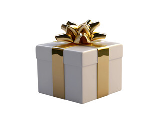 3D Of White Gift Box with Gold Bow on Transparent Background