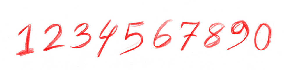 Hand-Drawn Red Numbers 1,2,3,4,5,6,7,8,9,0 PNG - Sketch Digits, Artistic Count, or Math & Education Elements, pencil marker doodle