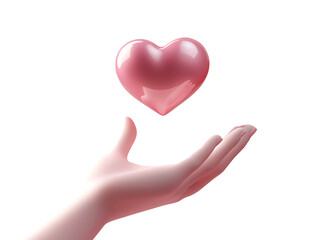 3D Of Pink Heart Above Open Hand on Transparent Background