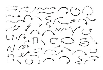Hand-Drawn Black Stroke Arrows & Pointers Set EPS, PNG - Sketch Directional Symbols, Doodle Flow Elements, pencil marker doodle, 