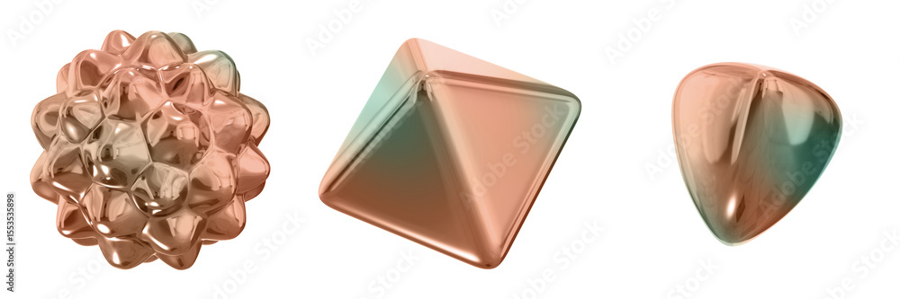 Poster 3d abstract shape objects, 3d rendering metallic gradient shape design element, futuristic, shiny de