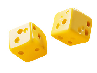 3D Of Two Yellow Dice on Transparent Background