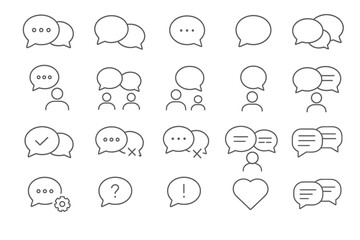 Fototapeta premium 20 Conversation Outline Editable Icons: Chat, Speech Bubble, Communication Set