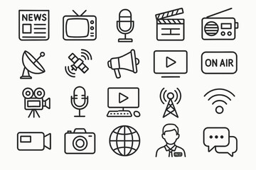 Fototapeta premium 20 outline icon sheet Mass Media Vector Icon Set.