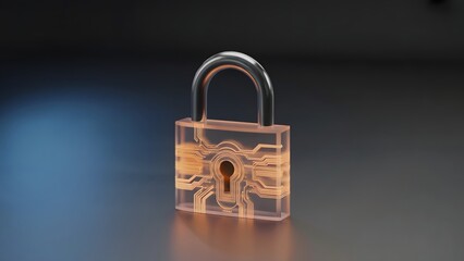 High-Tech Lock Illustration with Glowing Gold Circuitry