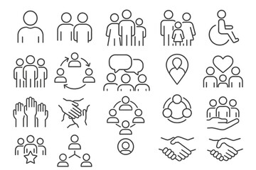 Fototapeta premium 20 People & Community Outline Editable Icons: Diversity, Social Network