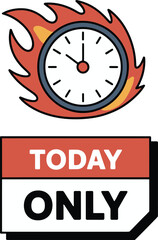 Obraz premium Limited Time Offer Hot Deal Today Only Calendar Promotion for Sales with Clock and Flame Border Vector Illustration
