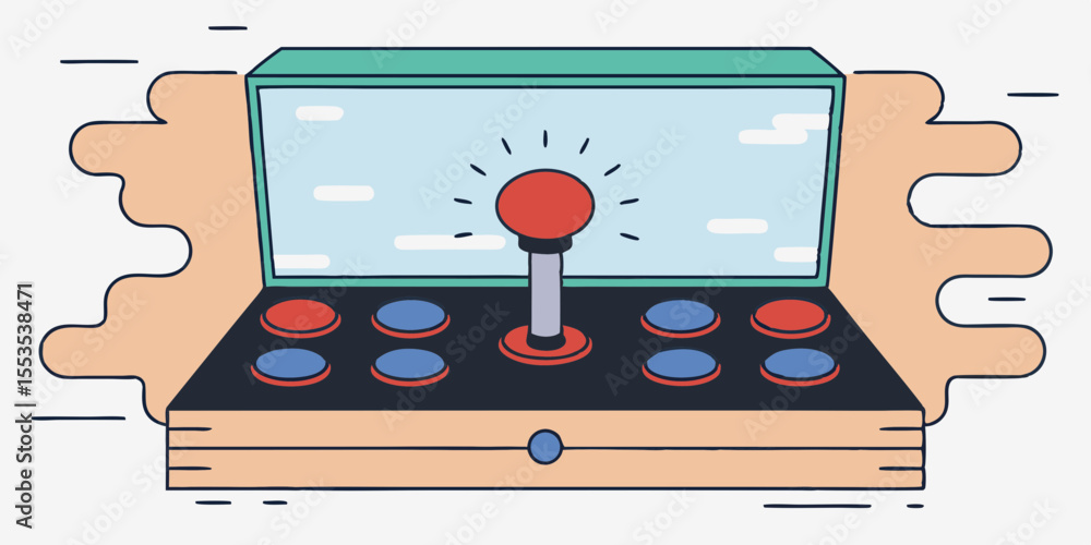 Aufkleber cartoon a retro arcade game console with joystick and multiple buttons shown