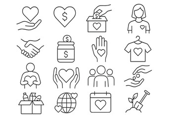 Outline Charity & Volunteering Editable Icons: Help, Donation, Community