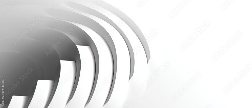 Poster minimalist white abstract architectural curve with layered arcs creates a modern 3d geometric tunnel