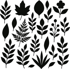 Seamless floral and leaf pattern with black leaves vintage nature decoration design vector illustration wallpaper textile art spring summer flowers branches silhouette