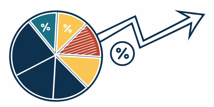 Pie chart with percentage signs and upward arrow indicating growth and positive financial trends exactly - Powered by Adobe