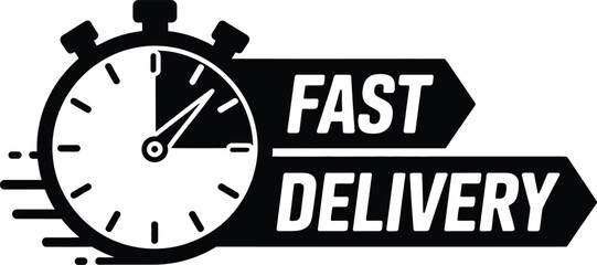 Obraz premium Fast Delivery Icon with Stopwatch Symbolizing Quick Service, Conveying Efficiency and Speed in Delivery Services for E commerce and Logistics Vector Illustration