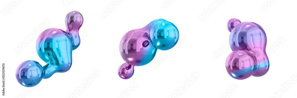 Poster 3D Abstract Shape Objects, 3d rendering metallic gradient shape design element, futuristic, shiny design

