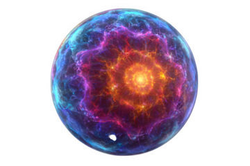 Vibrant cosmic energy sphere with swirling nebula patterns isolated on transparent background