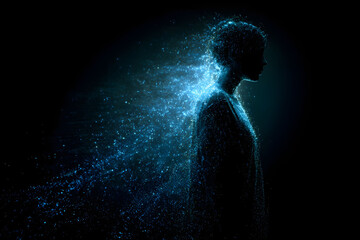 Abstract Glowing Blue Human Silhouette with Particle Effects
