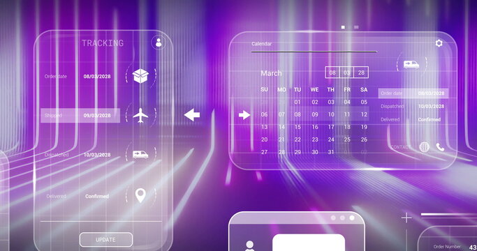 Displaying calendar panel showing March schedule in digital interface, with tracking panel icons