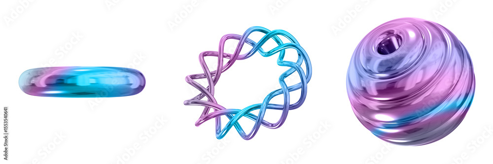 Poster 3D Abstract Shape Objects, 3d rendering metallic gradient shape design element, futuristic, shiny design
