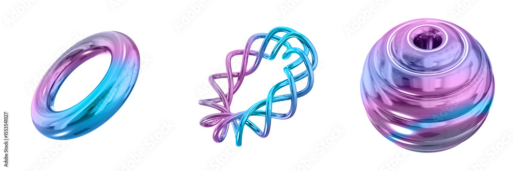Poster 3D Abstract Shape Objects, 3d rendering metallic gradient shape design element, futuristic, shiny design
