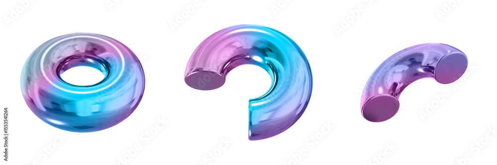 Poster 3D Abstract Shape Objects, 3d rendering metallic gradient shape design element, futuristic, shiny design
