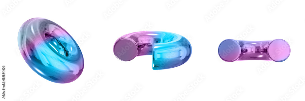 Poster 3D Abstract Shape Objects, 3d rendering metallic gradient shape design element, futuristic, shiny design
