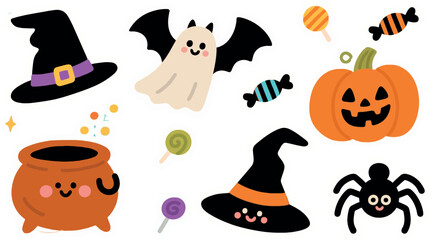 Spooky and Sweet Halloween Delights: A Collection of Festive Characters and Treats Ready for a Fun Celebration