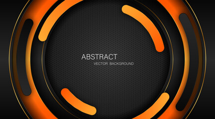 Abstract black and orange curves with golden lines on dark steel mesh background. with free space for design. modern technology innovation concept background	