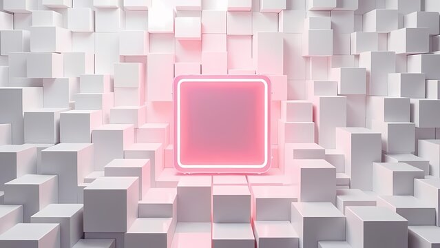A neon pink frame and abstract background with white boxes