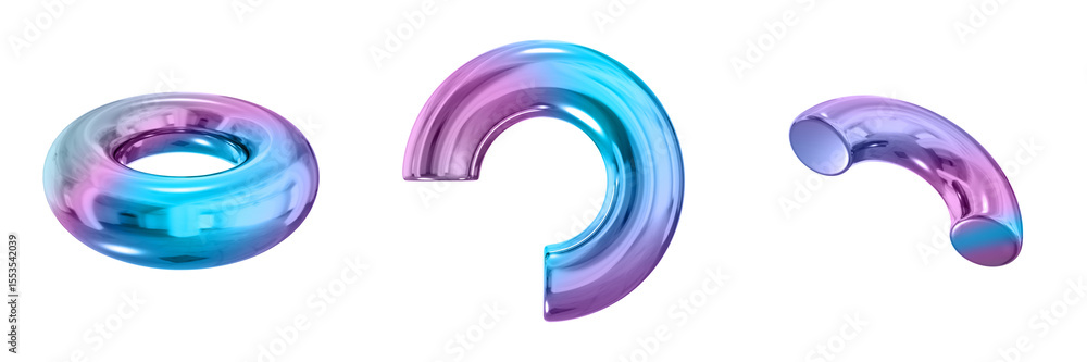 Poster 3D Abstract Shape Objects, 3d rendering metallic gradient shape design element, futuristic, shiny design
