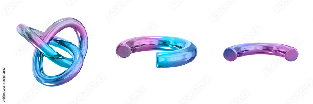 Poster 3D Abstract Shape Objects, 3d rendering metallic gradient shape design element, futuristic, shiny design
