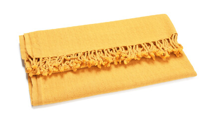 One yellow beach towel isolated on white