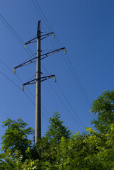 A telephone pole with wires
