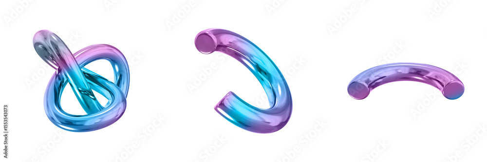Fototapete 3d abstract shape objects, 3d rendering metallic gradient shape design element, futuristic, shiny de