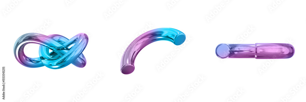 Poster 3D Abstract Shape Objects, 3d rendering metallic gradient shape design element, futuristic, shiny design
