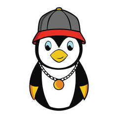 A cool penguin portrait rocking a hip-hop hat, blending icy charm with urban swagger in a stylish, playful vibe that’s both fresh and fun.

