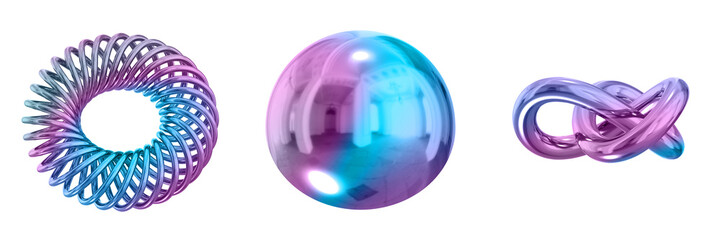 3D Abstract Shape Objects, 3d rendering metallic gradient shape design element, futuristic, shiny design
