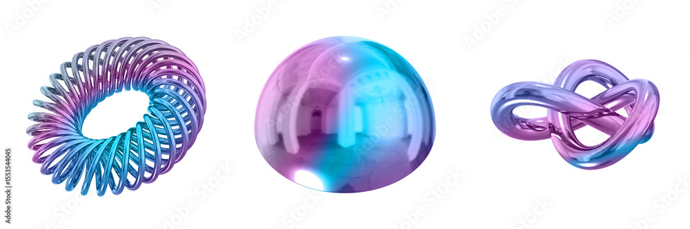 Poster 3D Abstract Shape Objects, 3d rendering metallic gradient shape design element, futuristic, shiny design
