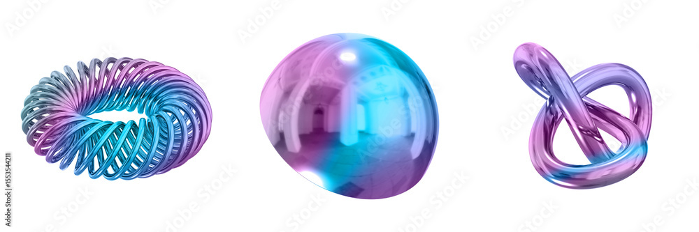 Poster 3D Abstract Shape Objects, 3d rendering metallic gradient shape design element, futuristic, shiny design
