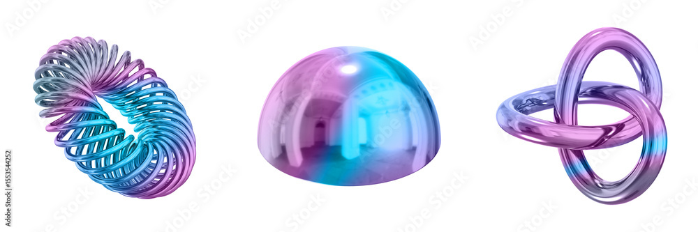 Poster 3D Abstract Shape Objects, 3d rendering metallic gradient shape design element, futuristic, shiny design
