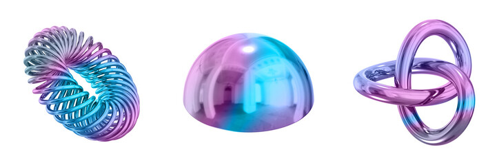 3D Abstract Shape Objects, 3d rendering metallic gradient shape design element, futuristic, shiny design
